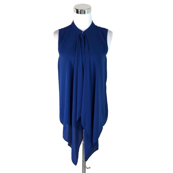 H&M 2 Blue Blouse Sleeveless Chiffon Draped Top - Picture 6 of 7